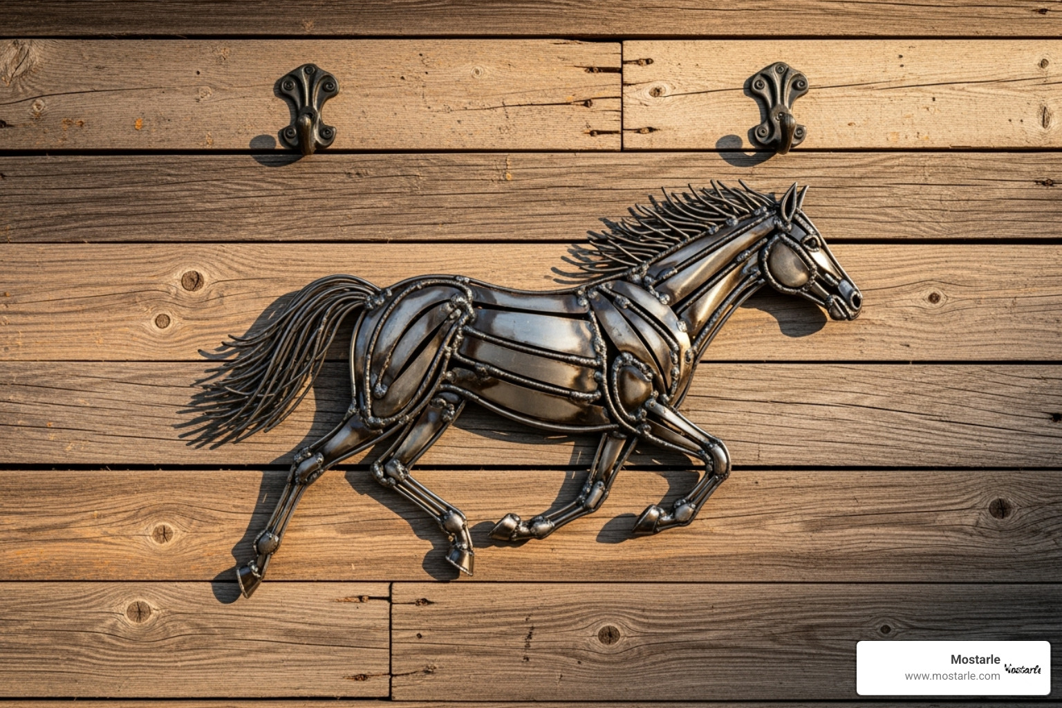 Rustic wall with a metal horse art piece - Metal animal wall art Rustic wall with a metal horse art piece - Metal animal wall art