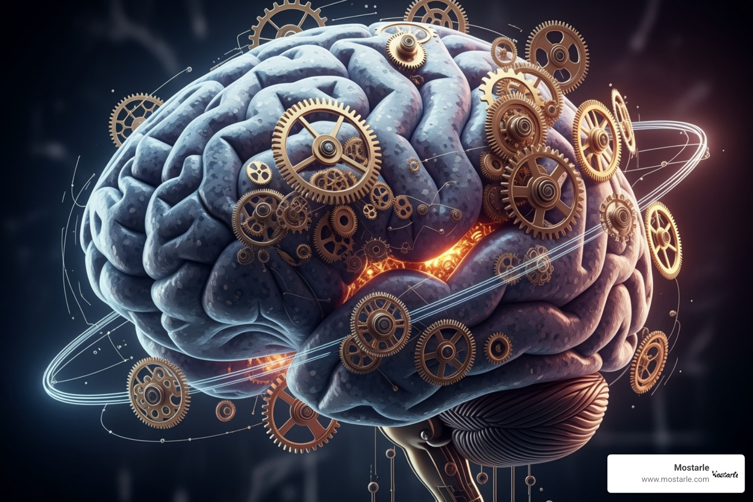 stylized brain with gears turning - mind teasers metal puzzles