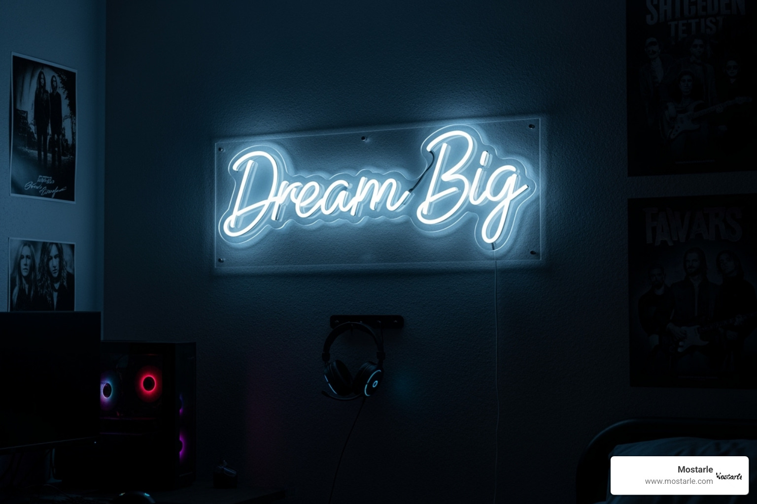 A custom neon sign in a teen's room - cool gifts for teens