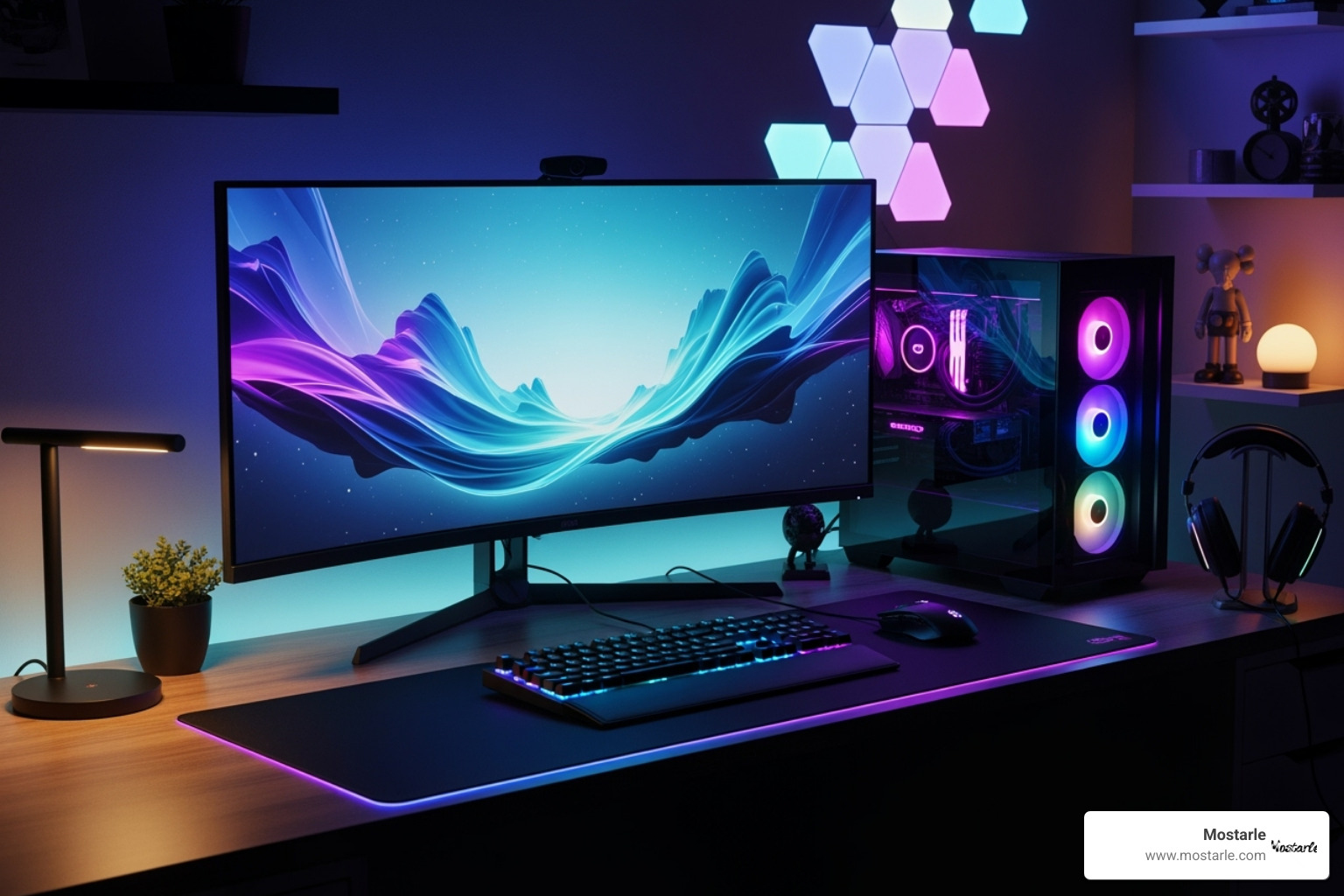 A cool desk setup with RGB lighting - cool gifts for teens
