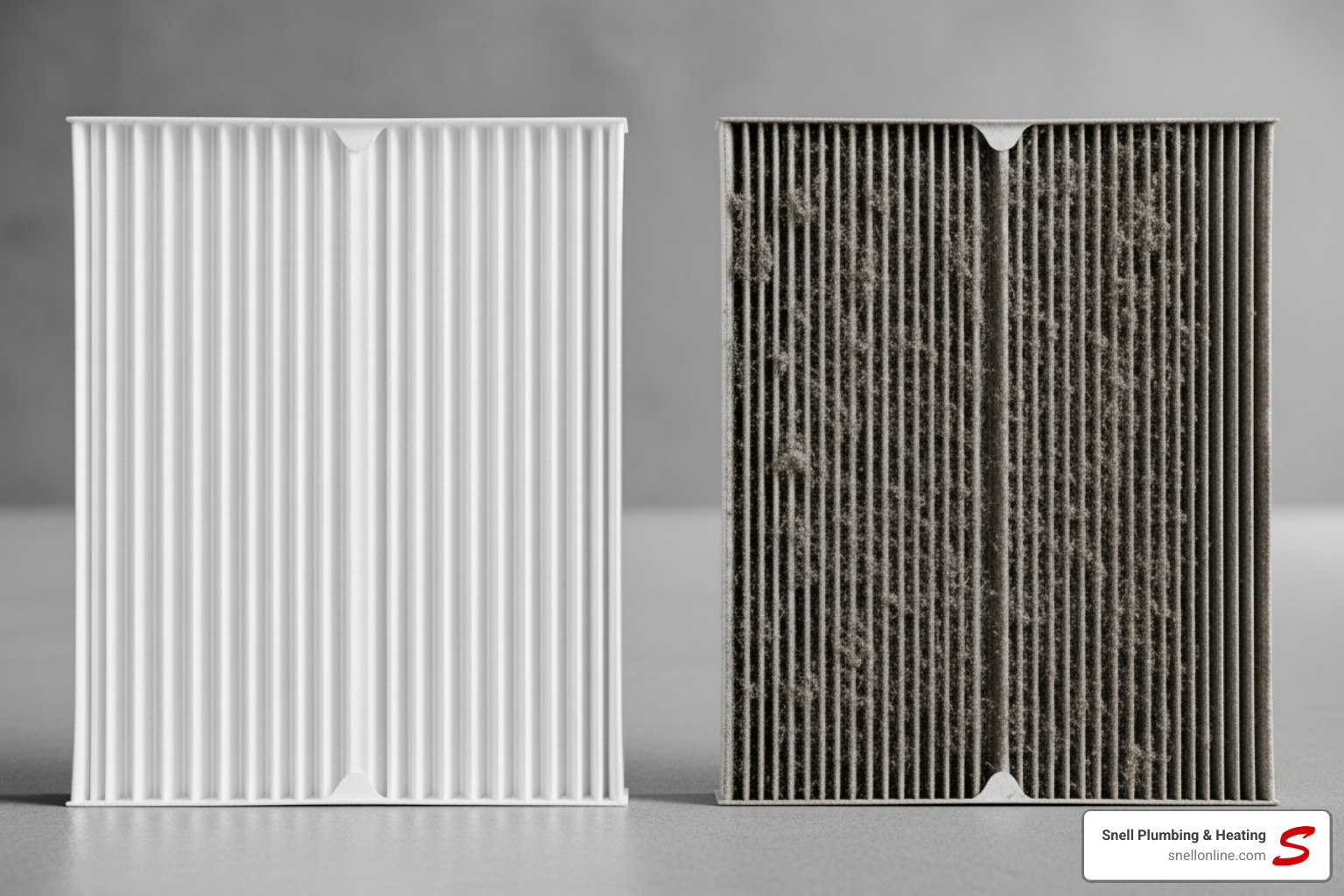 a clean HVAC filter next to a dirty one - emergency heating repair springfield a clean HVAC filter next to a dirty one - emergency heating repair springfield