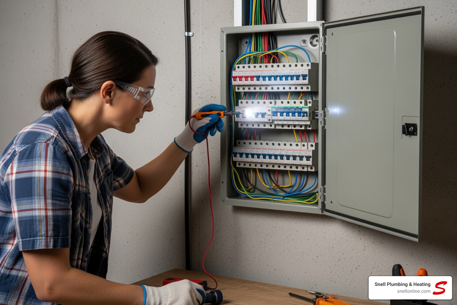 a homeowner safely checking a circuit breaker panel - emergency heating repair springfield a homeowner safely checking a circuit breaker panel - emergency heating repair springfield