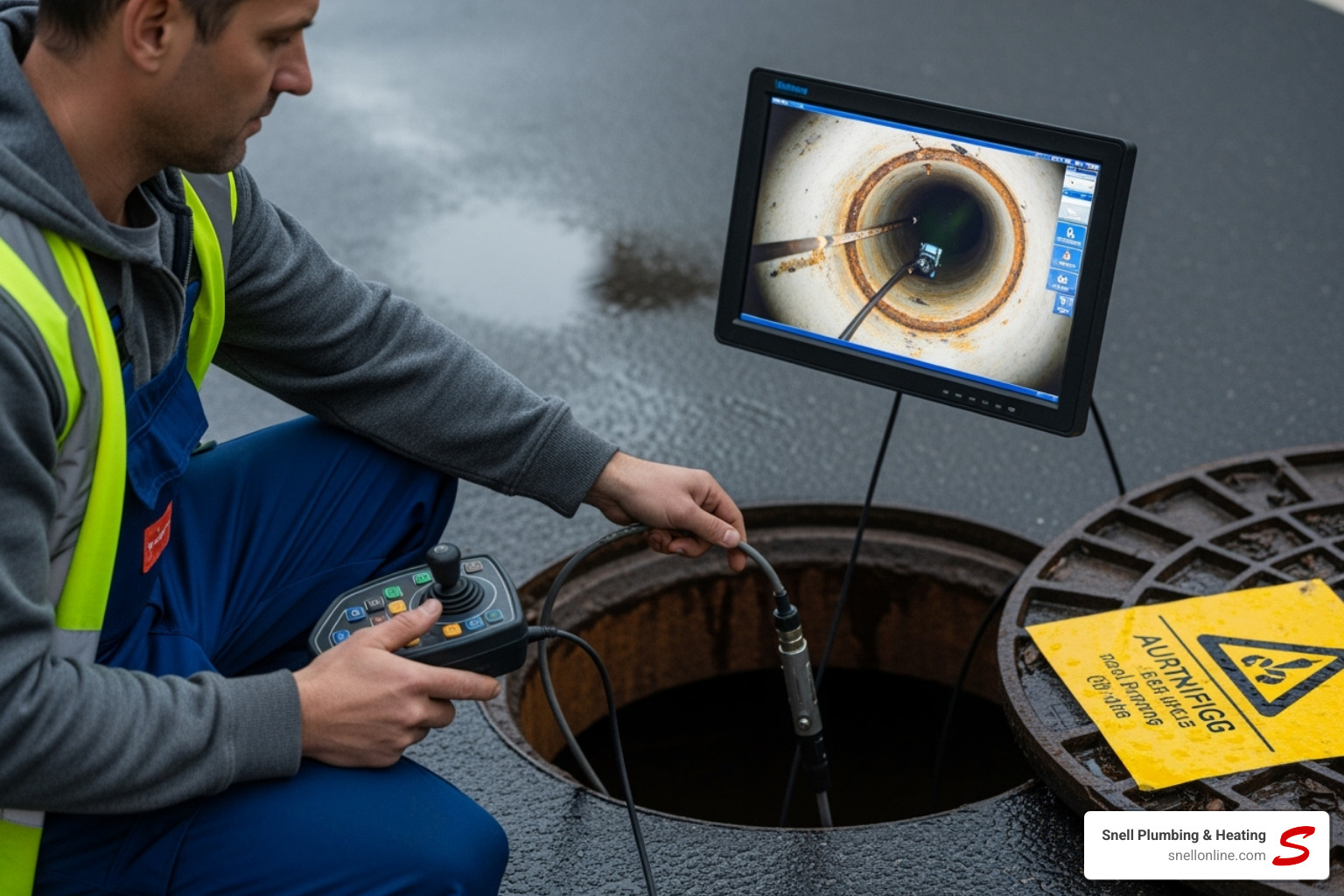 A plumber using a sewer camera inspection tool - sewer clean out contractor franklin il