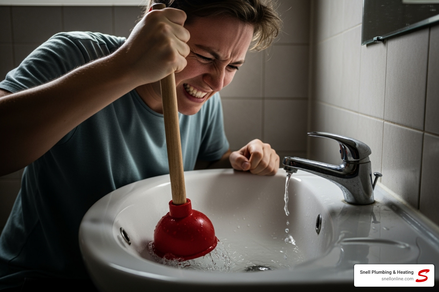 person struggling with a plunger - repair clogged drain springfield il person struggling with a plunger - repair clogged drain springfield il