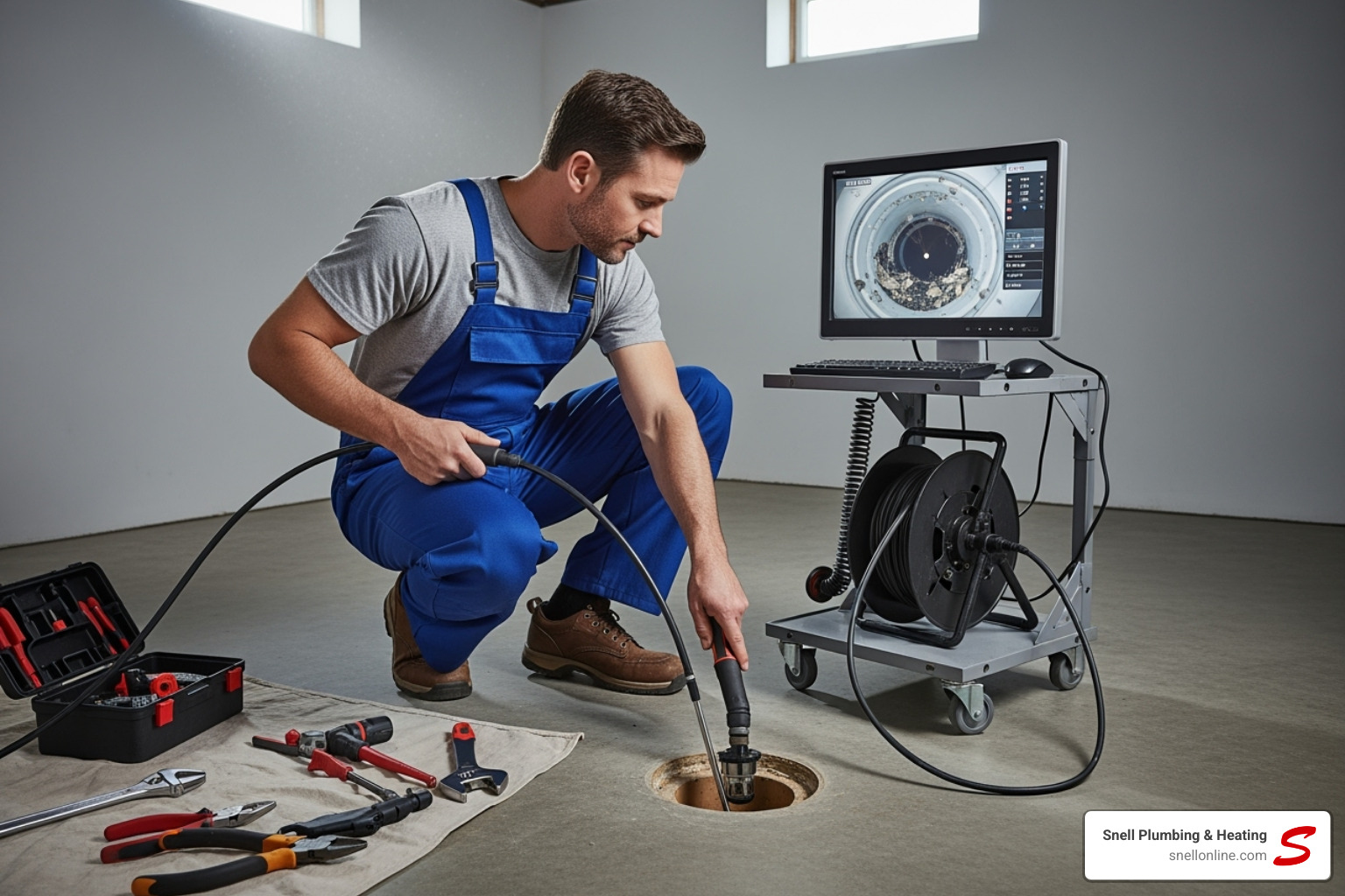 Professional plumber using a video camera inspection tool in a pipe - repair clogged drain springfield il Professional plumber using a video camera inspection tool in a pipe - repair clogged drain springfield il