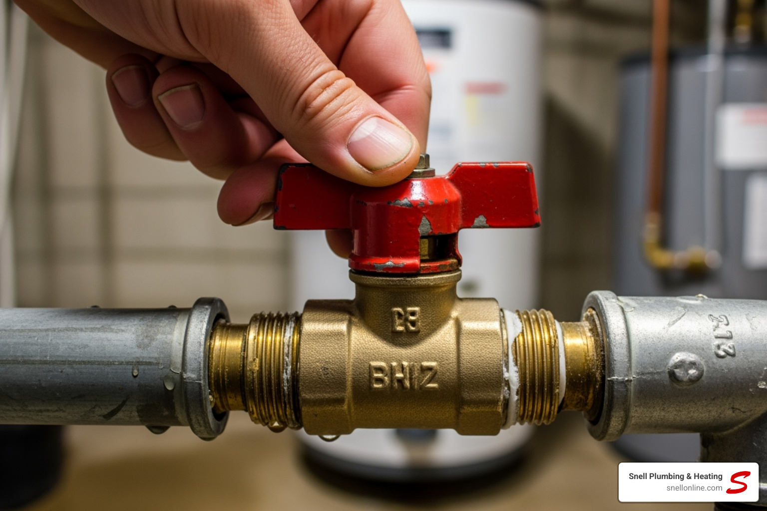 Hand turning a water shut-off valve - emergency hot water service springfield Hand turning a water shut-off valve - emergency hot water service springfield