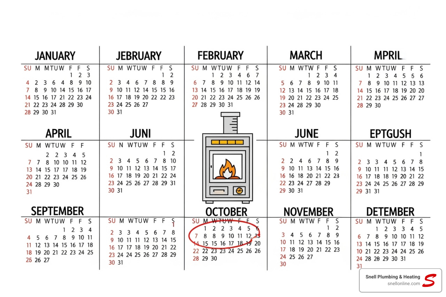Calendar with a furnace icon circled in the fall - annual heating maintenance riverton Calendar with a furnace icon circled in the fall - annual heating maintenance riverton