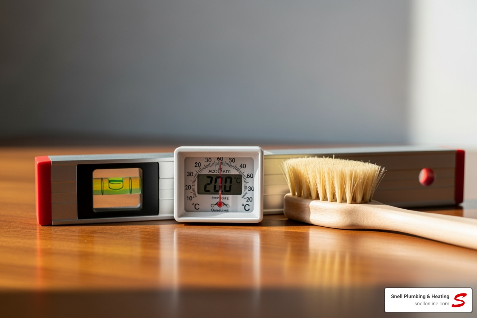 Tools needed for thermostat calibration: a reliable thermometer, a level, and a soft brush - check thermostat calibration springfield