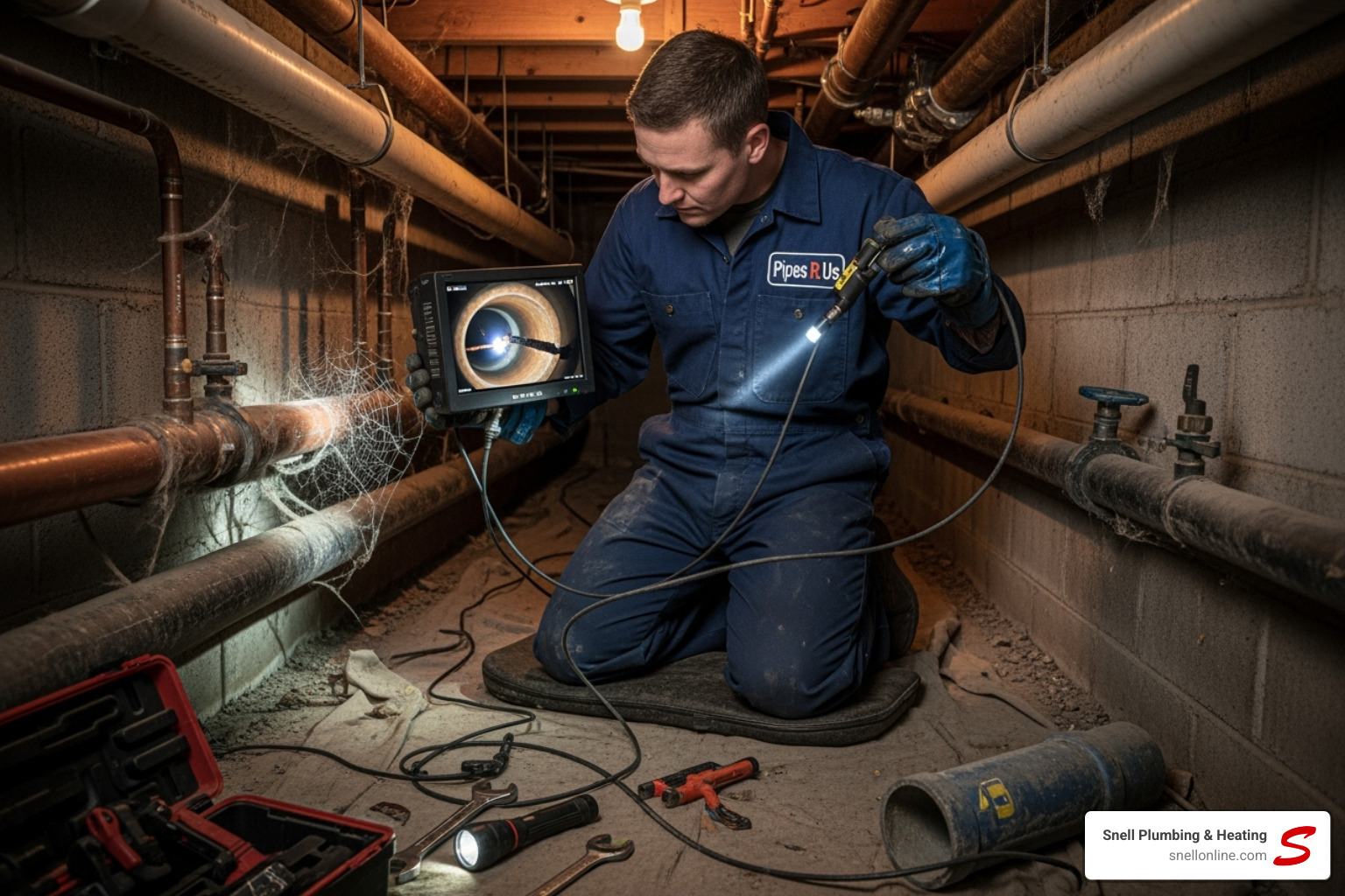 professional plumber using a diagnostic camera in a pipe - clean out service hillsboro