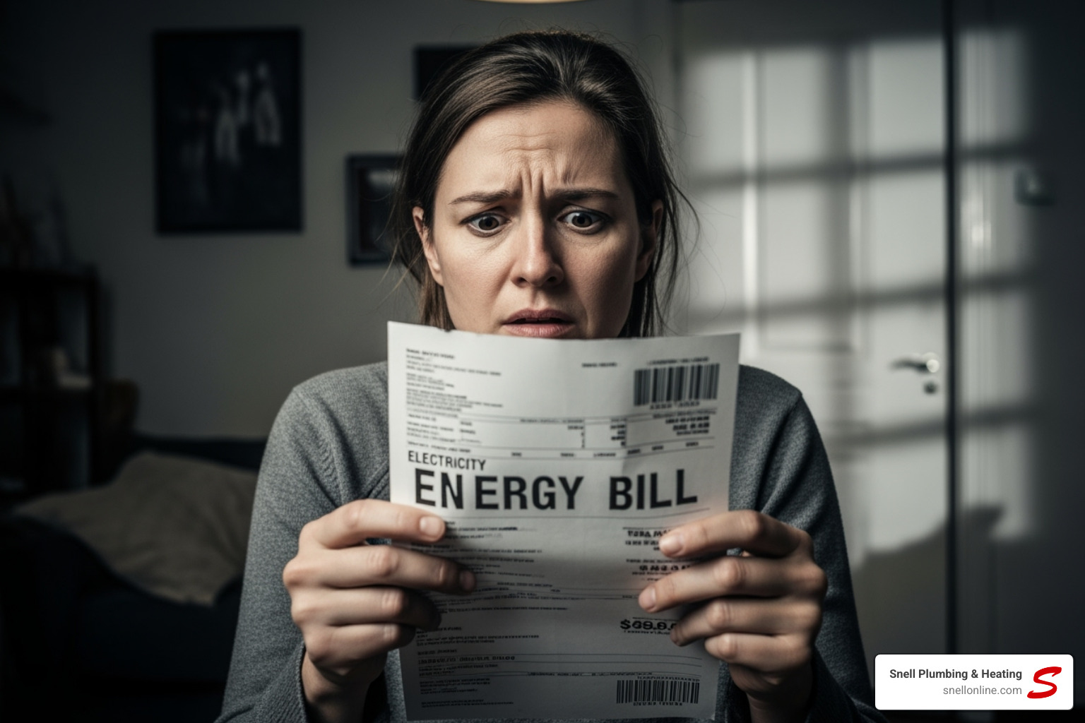 A person looking frustrated at their high energy bill - check thermostat calibration springfield