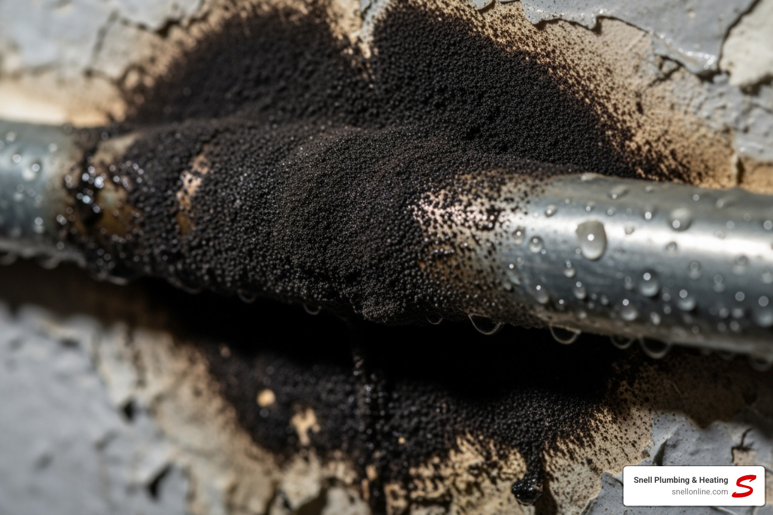 of mold growing on a wall behind a pipe - leak detection service springfield il