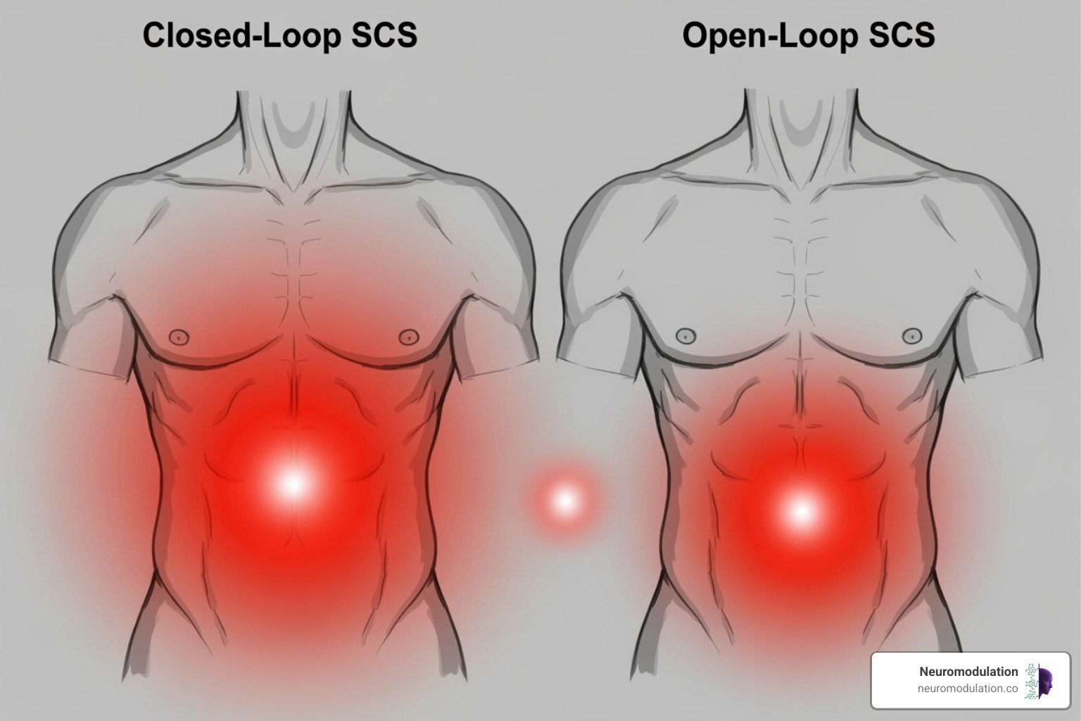 Graph comparing pain reduction in closed-loop vs. open-loop SCS patients - closed loop SCS