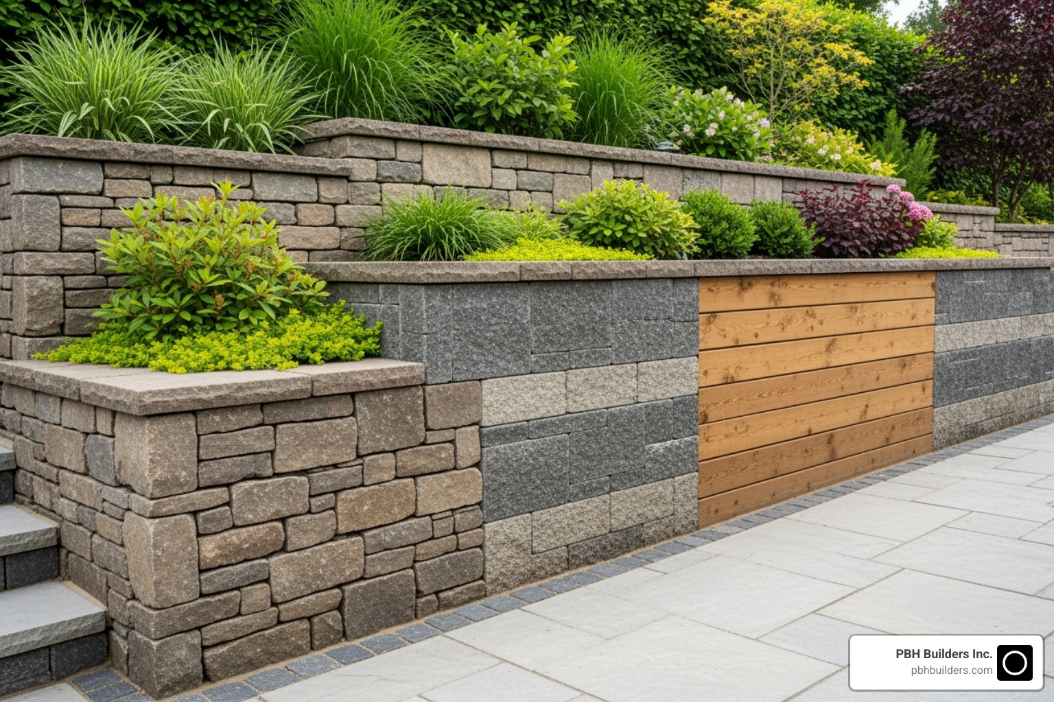 Custom retaining wall design with various materials - Custom retaining wall Custom retaining wall design with various materials - Custom retaining wall