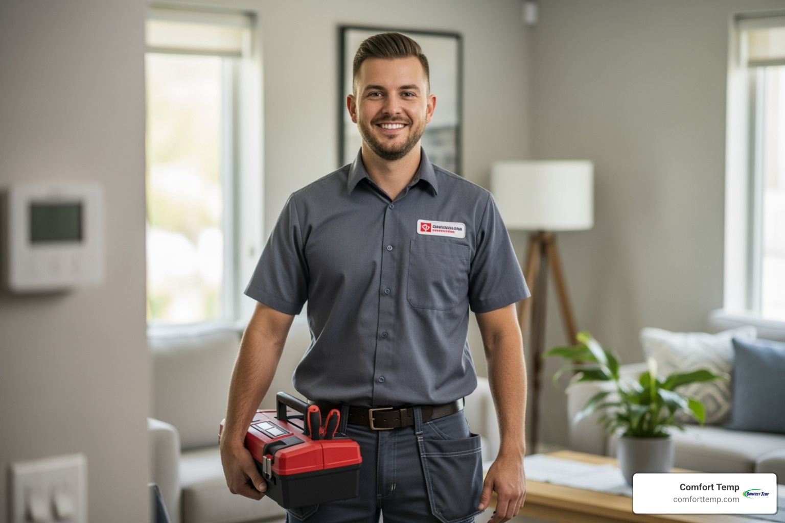 A friendly, professional HVAC technician with a toolkit - furnace repair gainesville fl A friendly, professional HVAC technician with a toolkit - furnace repair gainesville fl