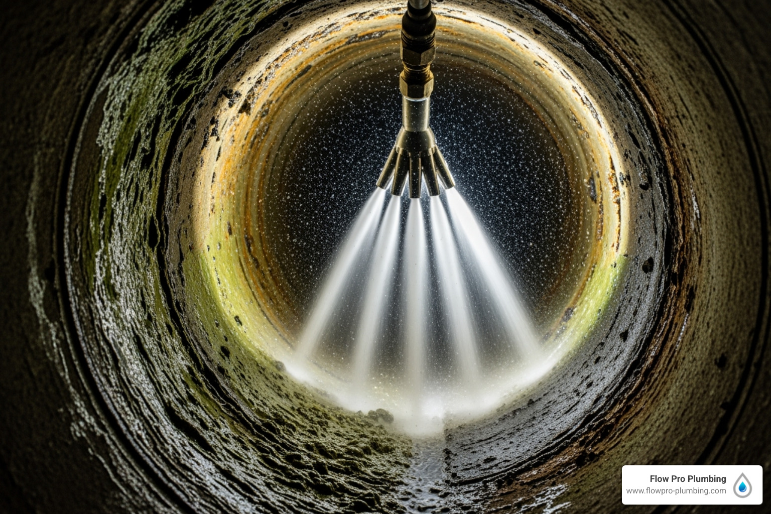 A hydro jetting nozzle cleaning a pipe - Root intrusion removal A hydro jetting nozzle cleaning a pipe - Root intrusion removal