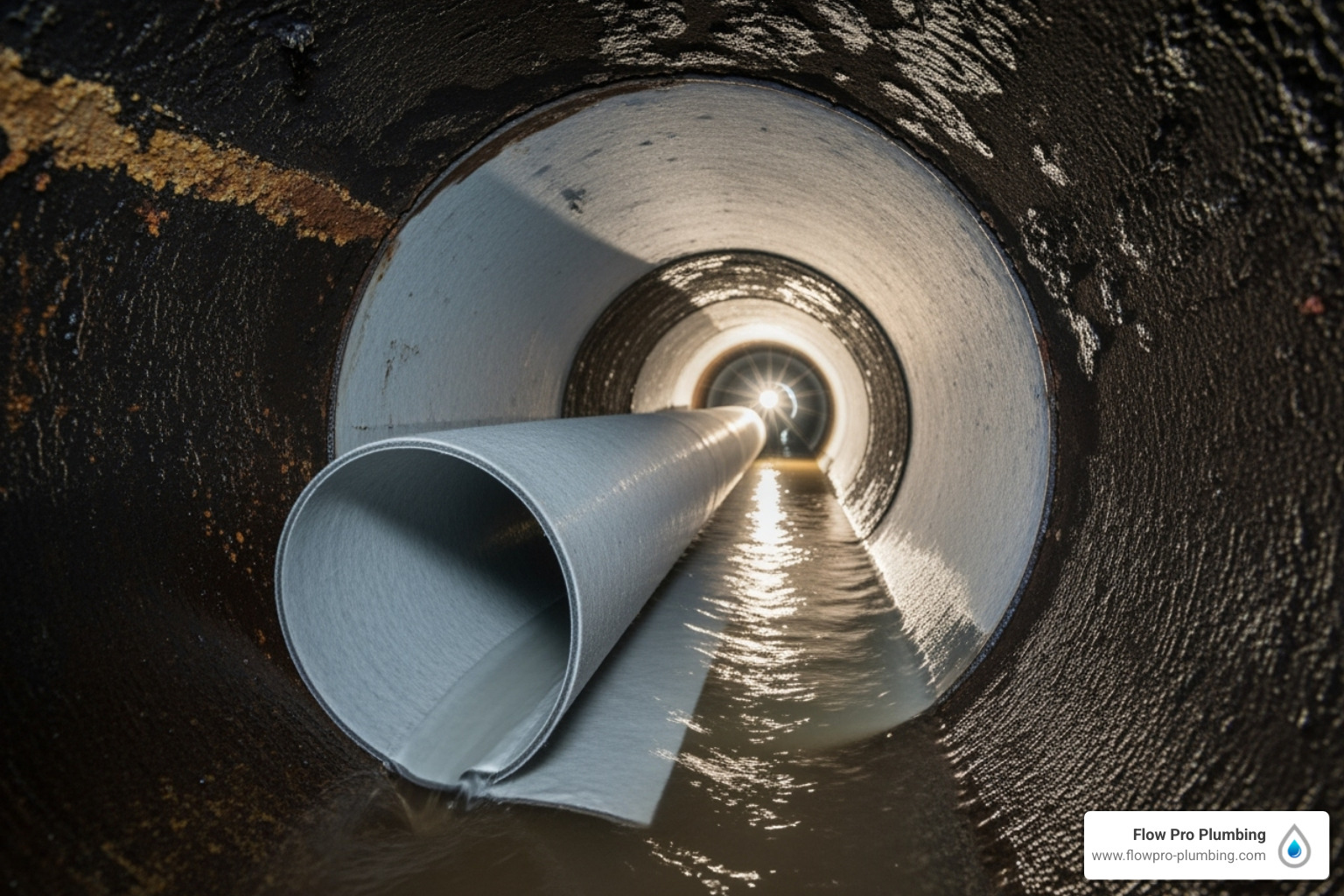 A CIPP liner being installed in a pipe - Root intrusion removal A CIPP liner being installed in a pipe - Root intrusion removal