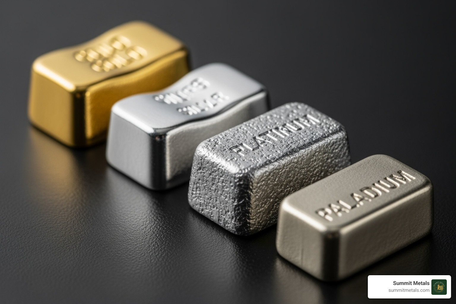 Four primary precious metals: gold, silver, platinum, and palladium - physical precious metals