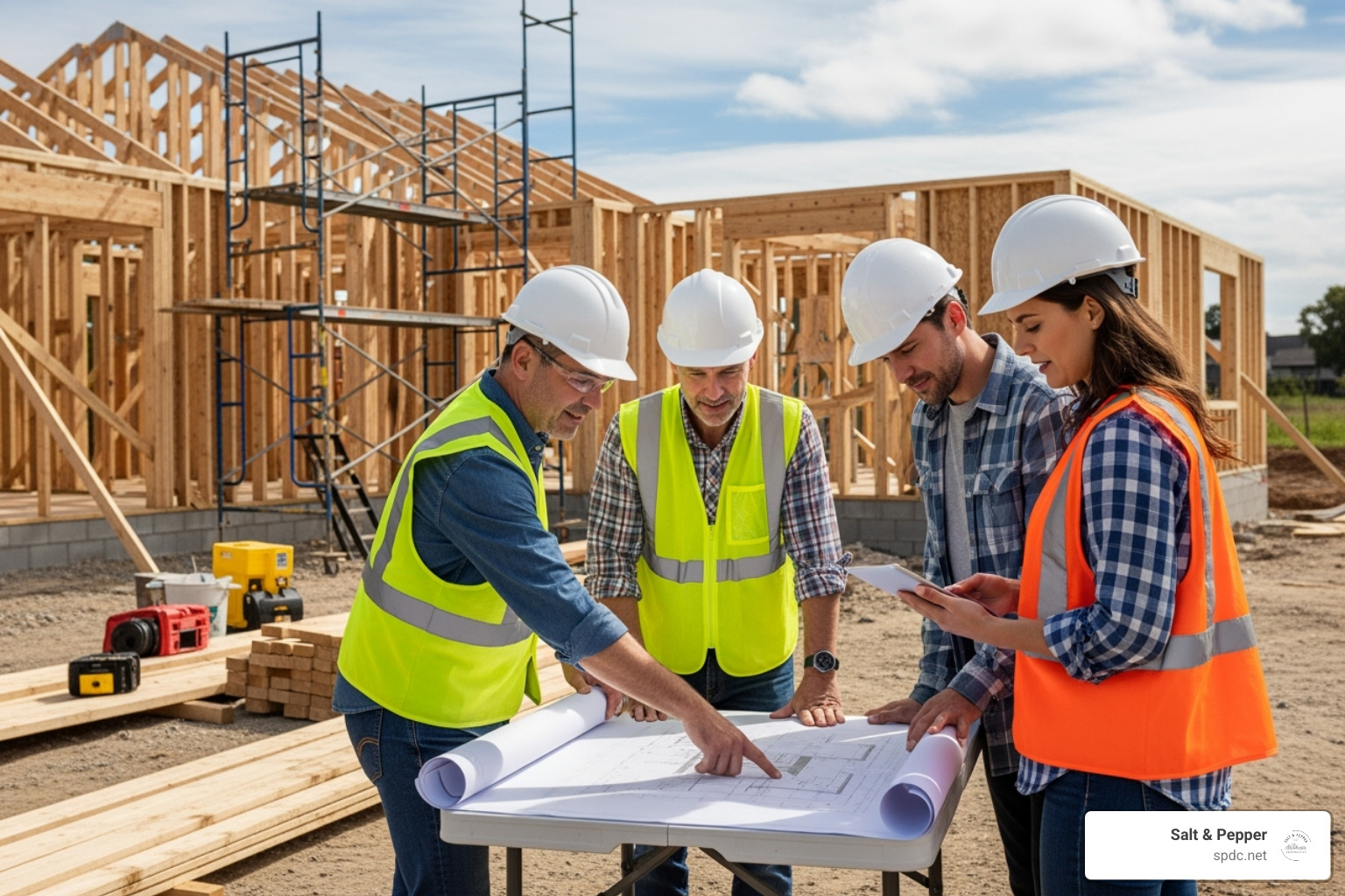 construction team meeting with a homeowner on-site - new construction clearwater fl