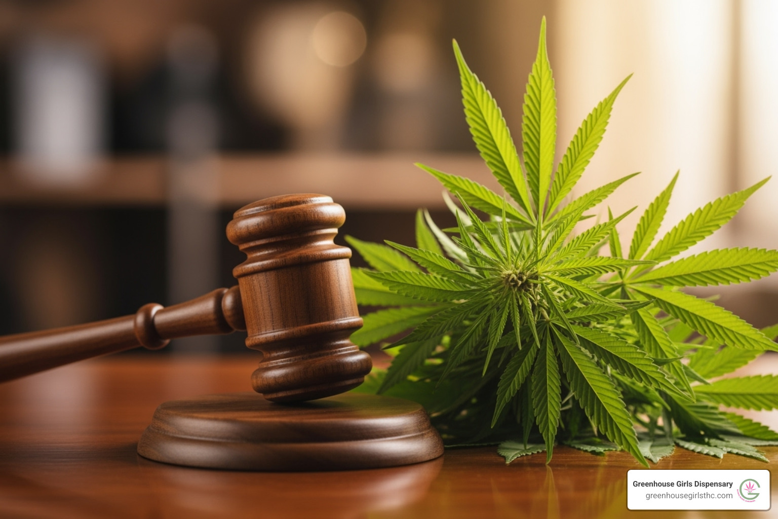 Gavel next to a hemp plant - is thca flower legal in florida