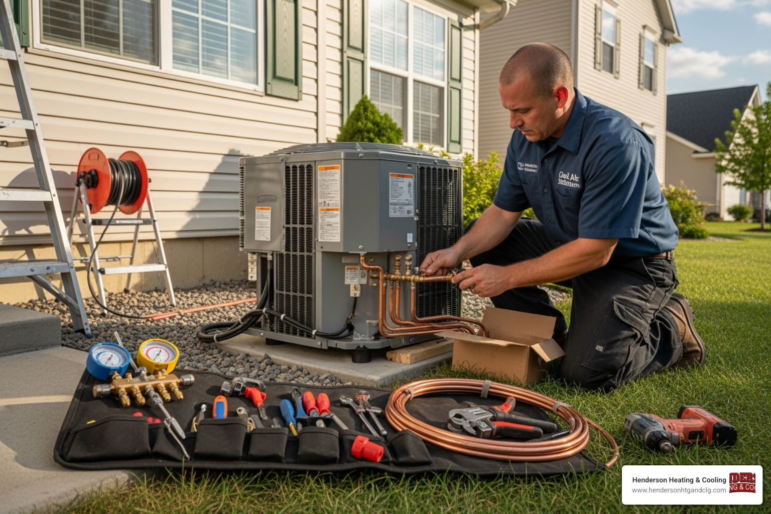 HVAC technician installing a new AC unit - ac installation lebanon mo