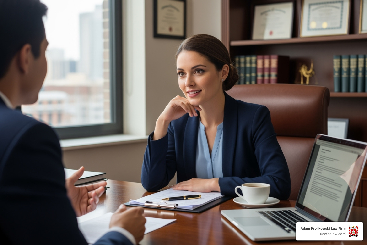 a compassionate lawyer consulting with a client - Overloaded truck accident lawyer a compassionate lawyer consulting with a client - Overloaded truck accident lawyer