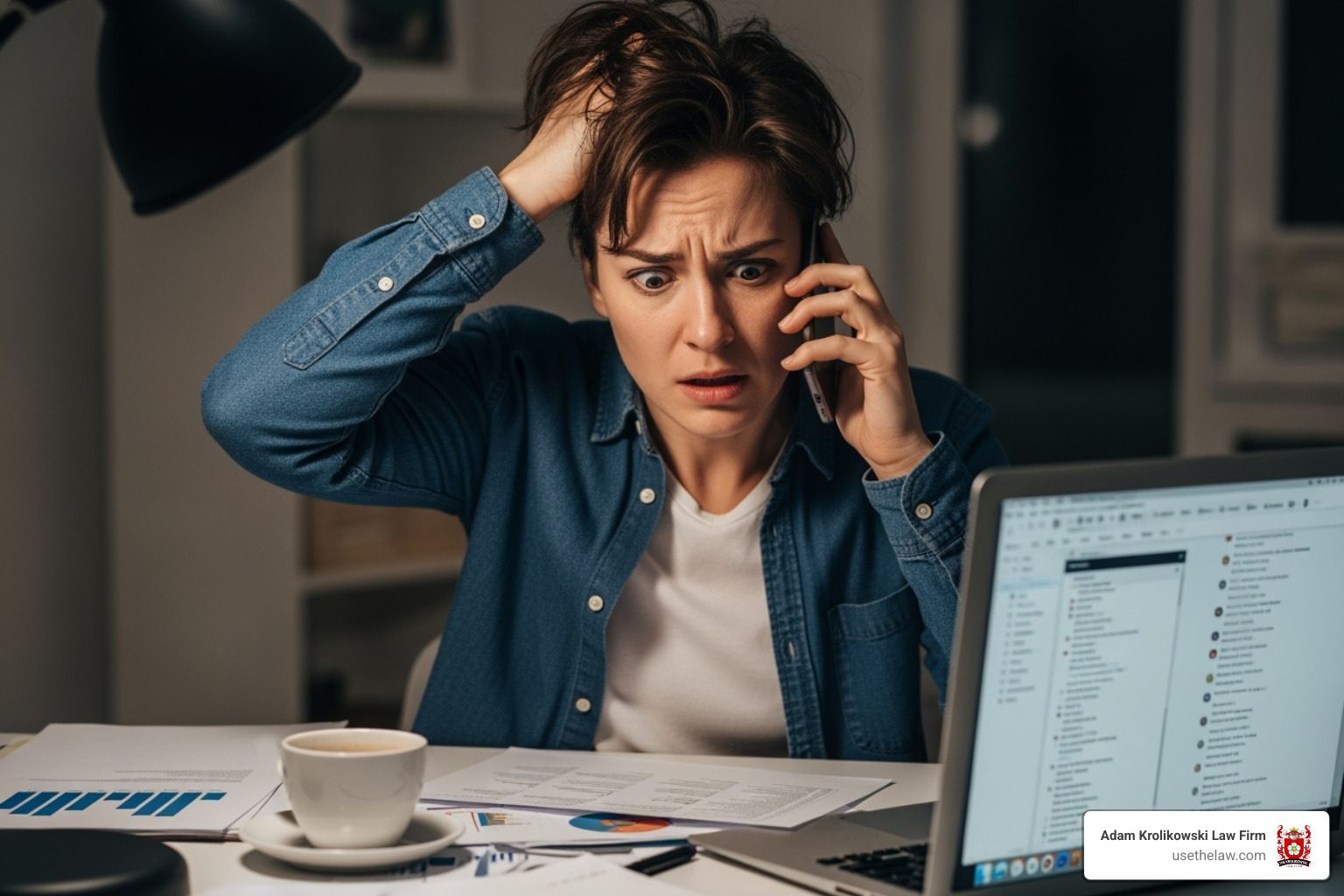 a person on the phone looking stressed, representing dealing with insurance - Overloaded truck accident lawyer a person on the phone looking stressed, representing dealing with insurance - Overloaded truck accident lawyer