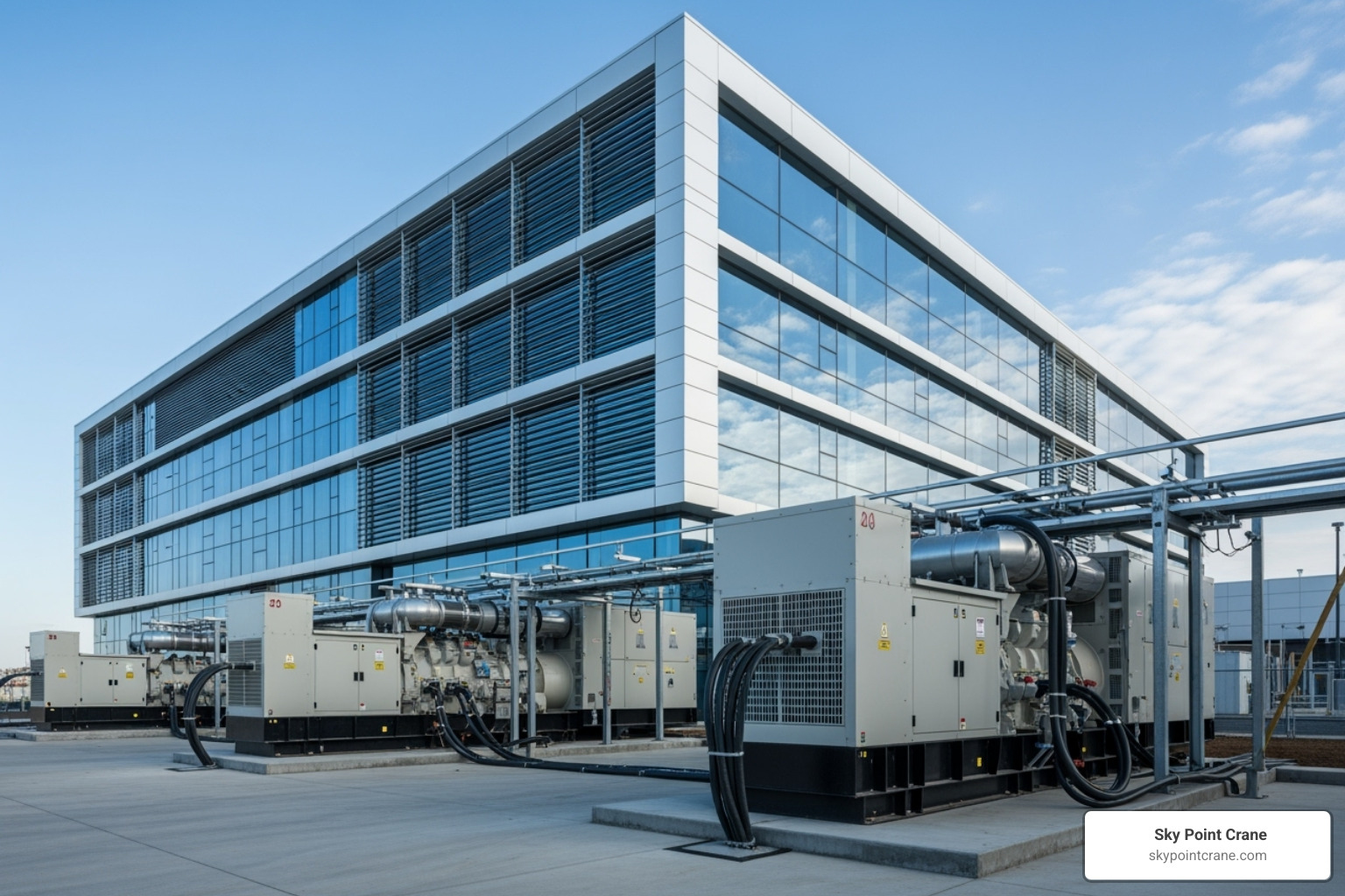 Large backup generators outside a modern data center - Mission critical facility Large backup generators outside a modern data center - Mission critical facility
