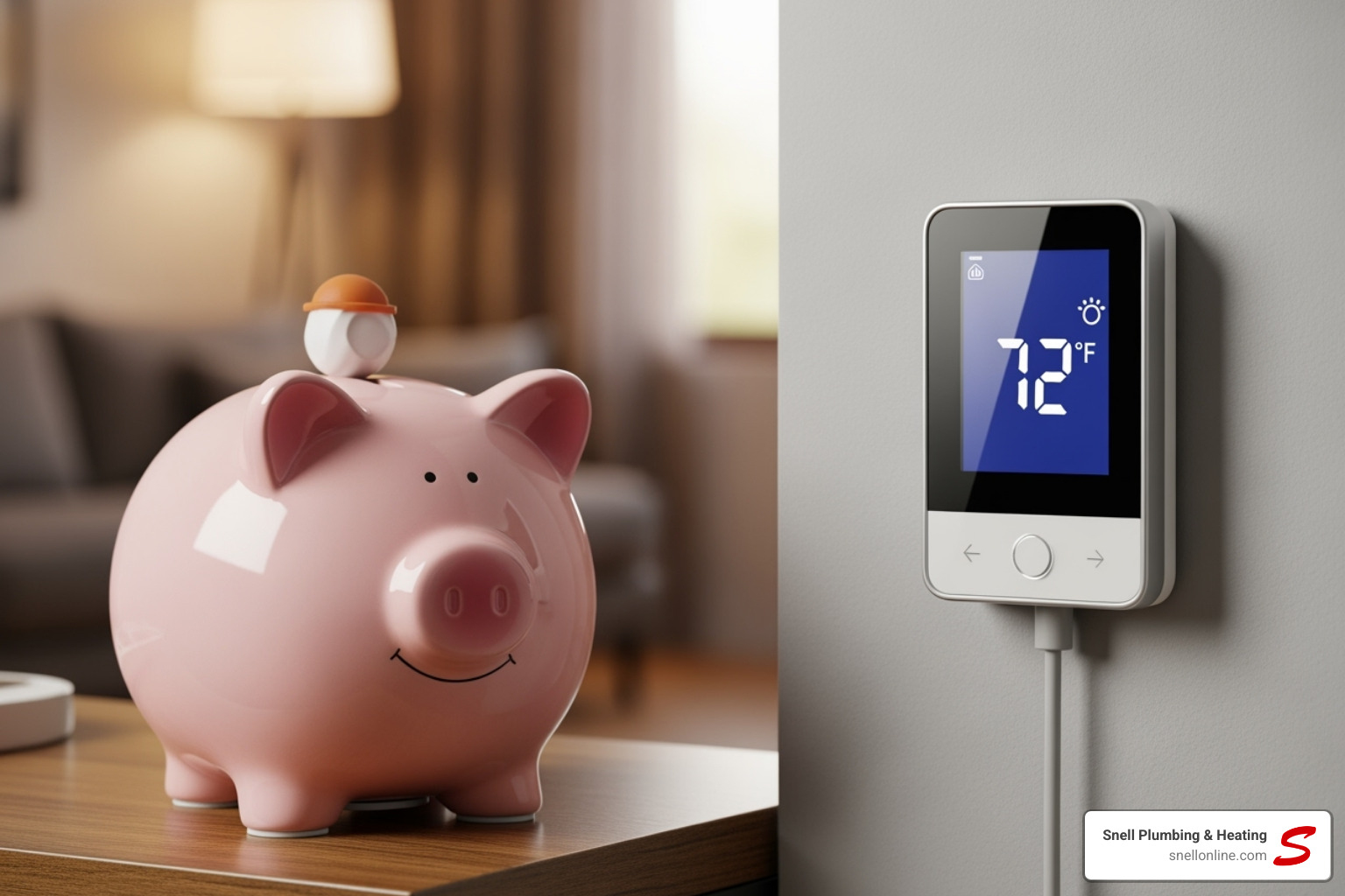 Image of a piggy bank next to a thermostat - furnace replacement new berlin