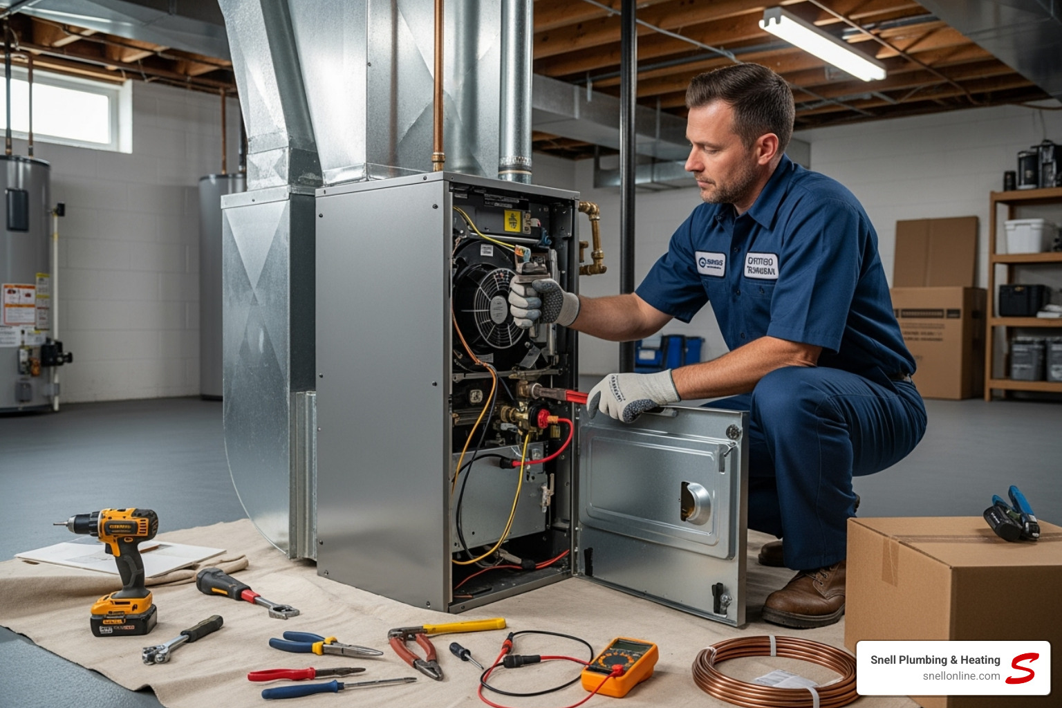 Image of a certified technician professionally installing a new furnace - furnace replacement new berlin