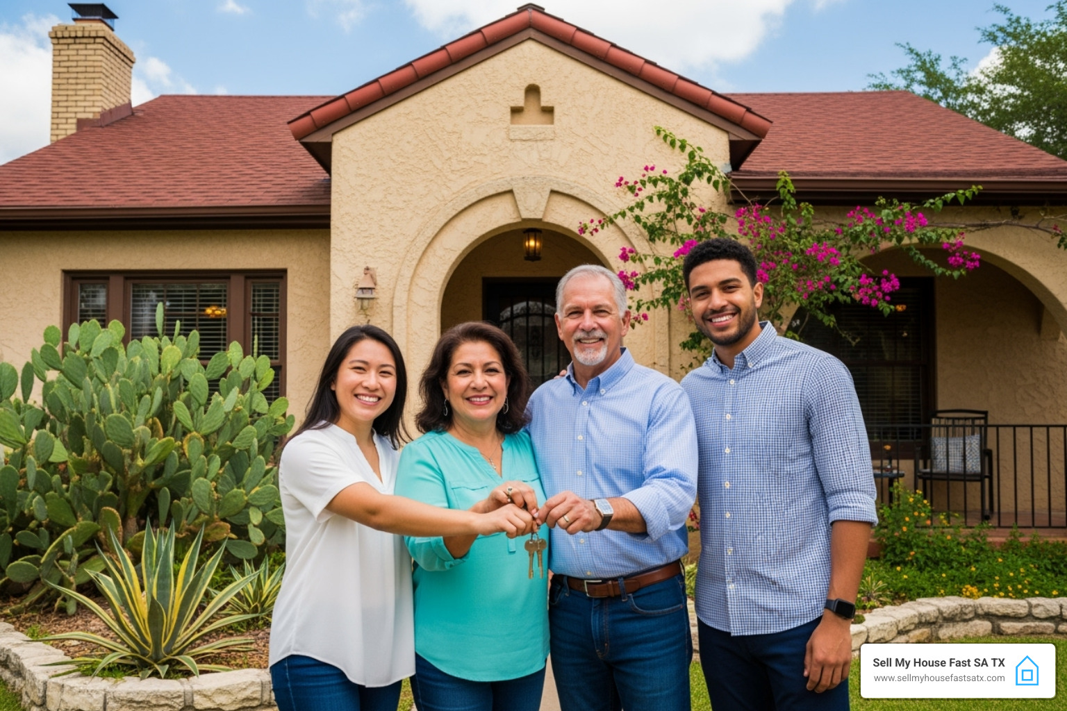 Family looking relieved while holding house keys - can i sell my deceased parents house without probate Family looking relieved while holding house keys - can i sell my deceased parents house without probate