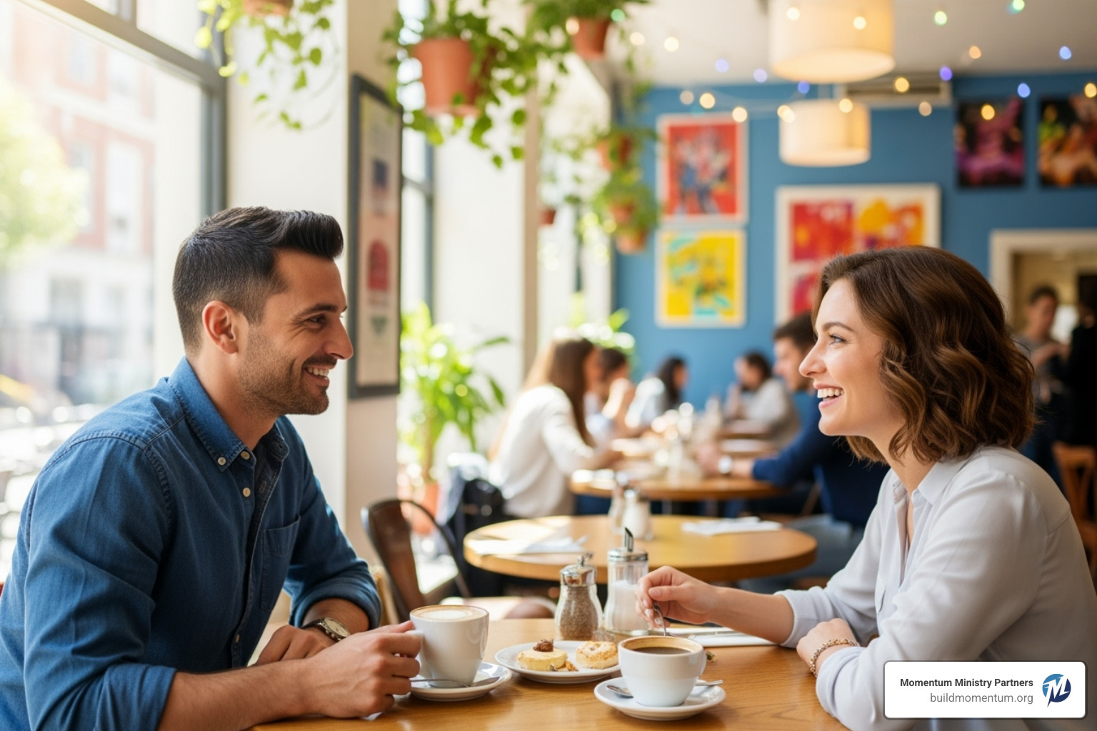 Two people having a respectful conversation over coffee, illustrating constructive dialogue - christian world view