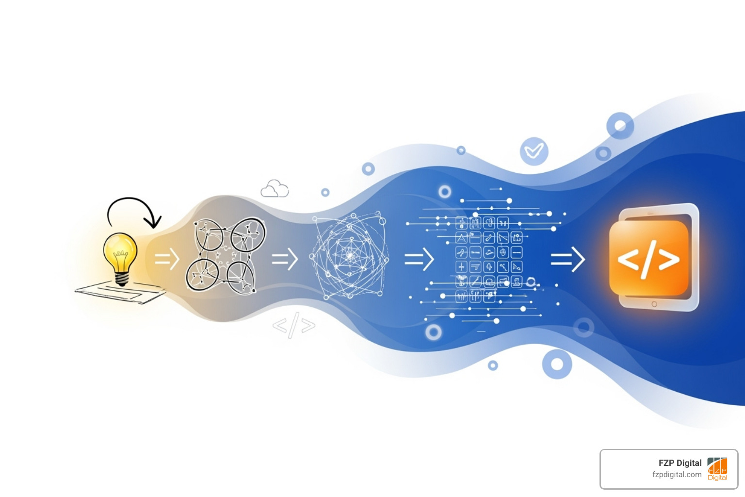a flowchart showing custom development from idea to code - WordPress developer Philadelphia