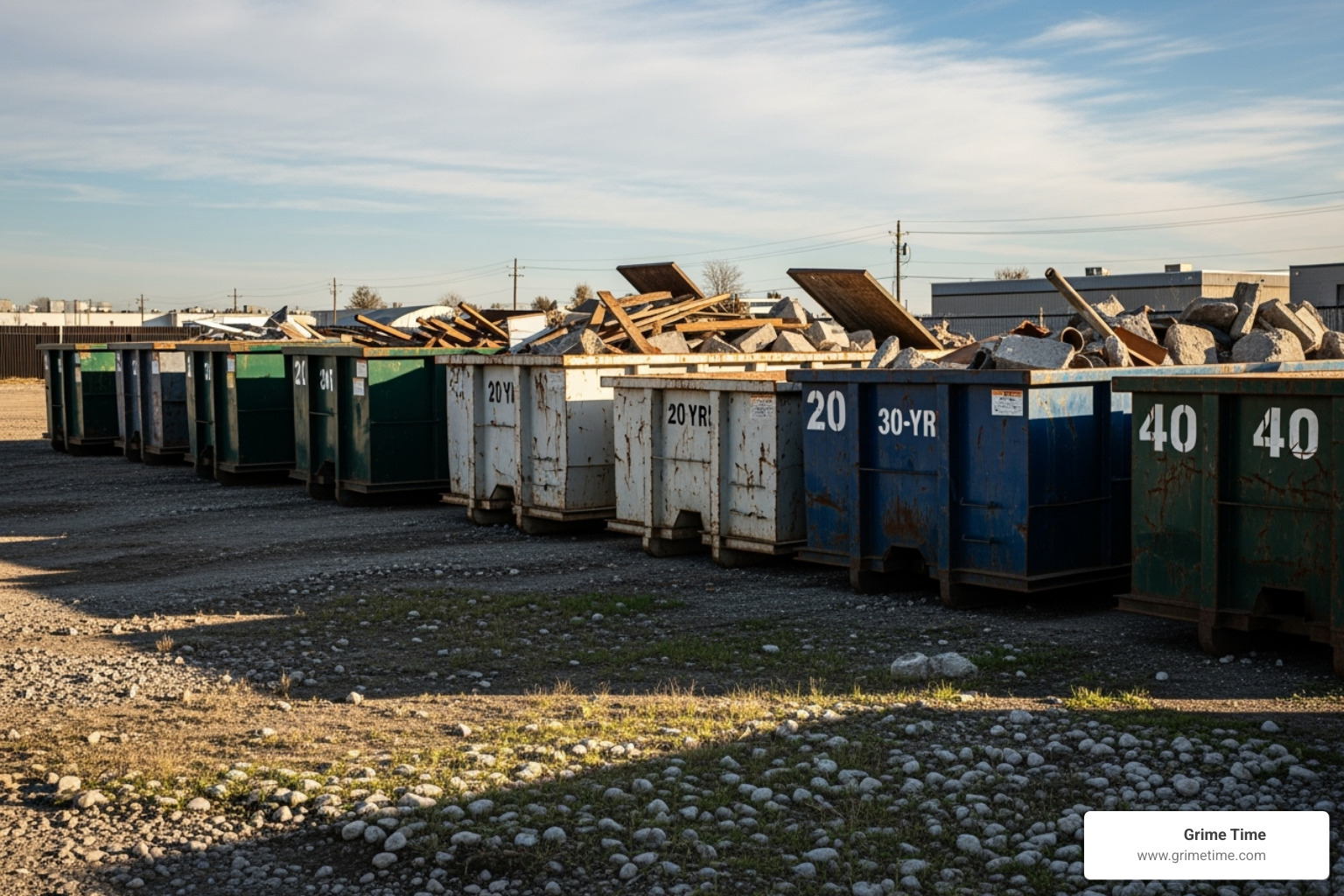 Different sized dumpsters lined up - Dumpster rental Buda TX Different sized dumpsters lined up - Dumpster rental Buda TX