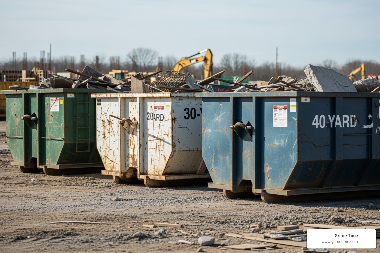 Image showing different sized dumpsters (10, 20, 30, 40 yard) side-by-side for comparison - cedar park construction dumpster rental Image showing different sized dumpsters (10, 20, 30, 40 yard) side-by-side for comparison - cedar park construction dumpster rental