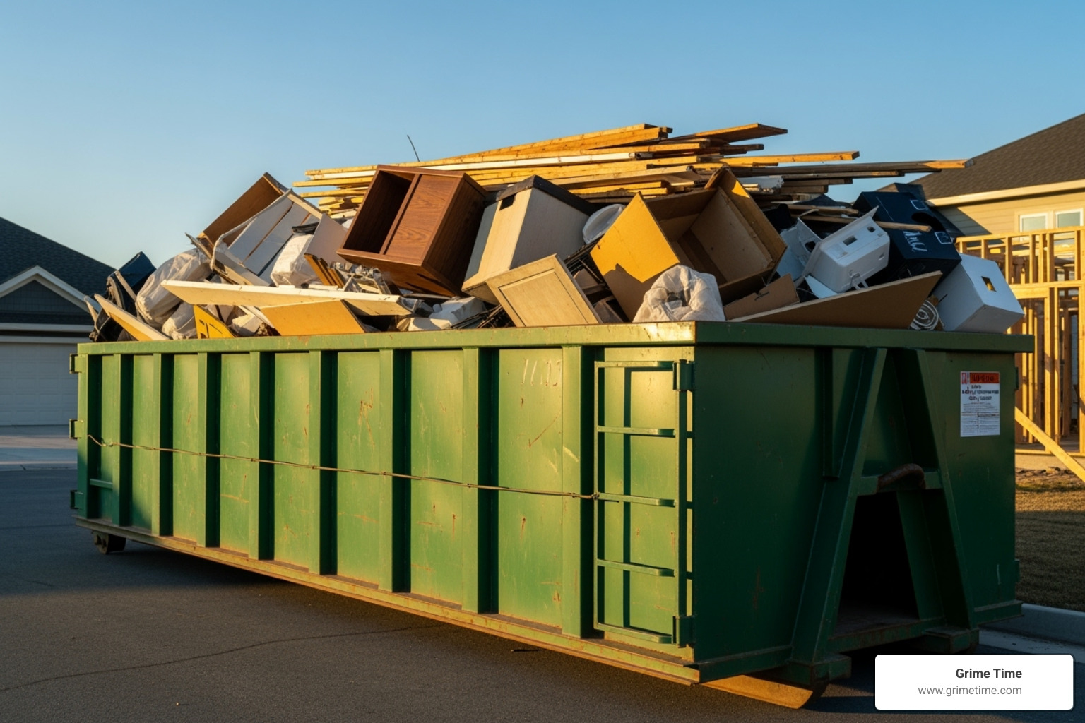 A properly loaded dumpster with debris level with the top, ready for pickup. - cedar park dumpster rental