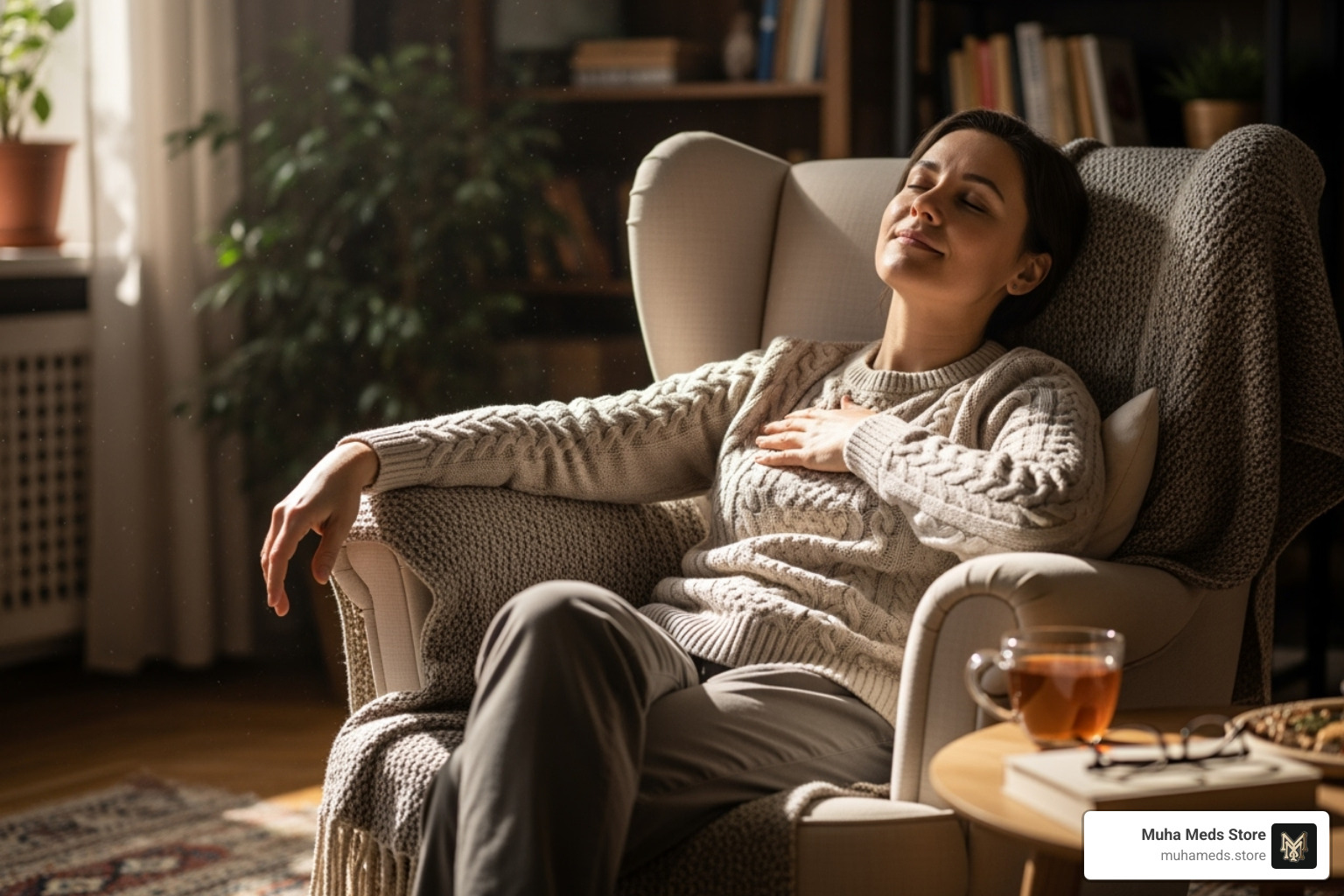 Person relaxing comfortably after consuming Animal Tsunami strain - buy Animal Tsunami Strain