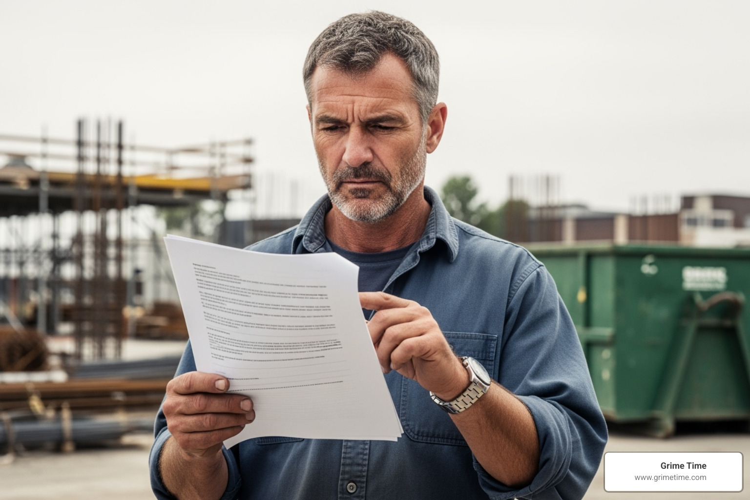 Person reviewing a dumpster rental agreement - construction dumpster rental elgin