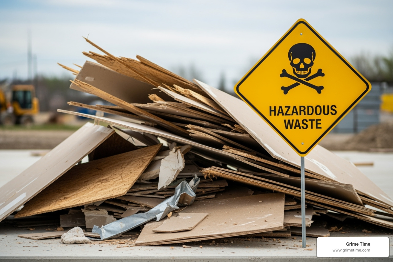 Accepted debris like wood and drywall next to an icon of prohibited hazardous waste - dripping springs tx roll-off dumpster rental