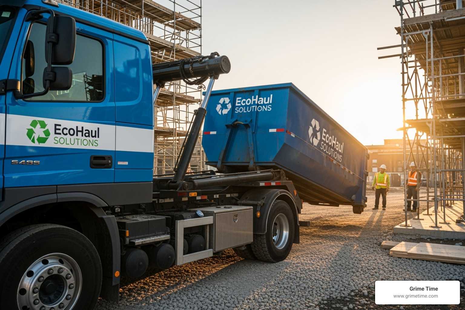 Branded dumpster truck making a delivery - where can i rent a dumpster