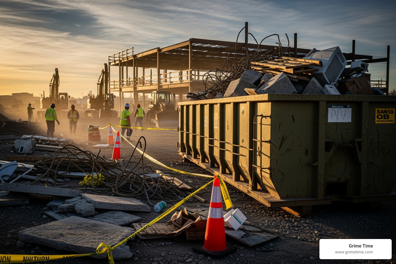 Construction site with a large roll-off dumpster - where can i rent a dumpster