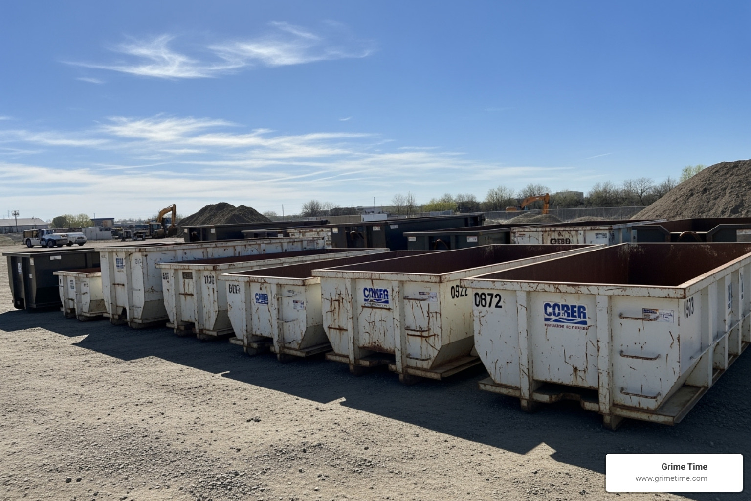 various dumpster sizes lined up - elgin tx dumpster rental