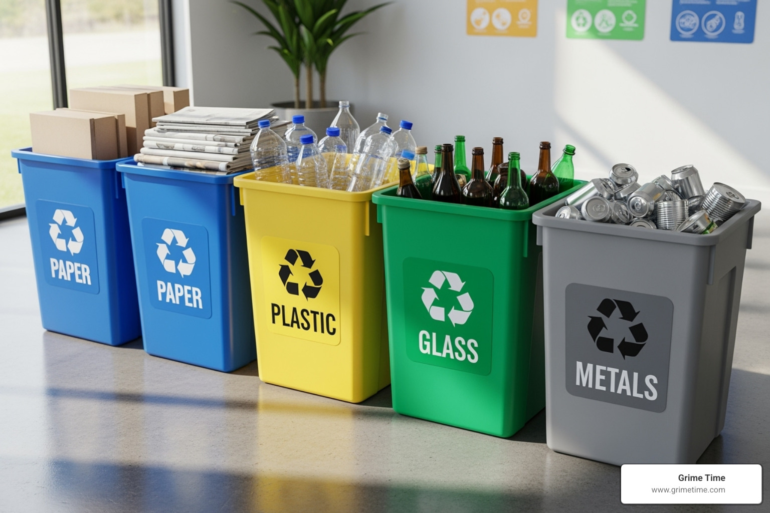 clearly labeled recycling bins with sorted materials - Waste management Pflugerville