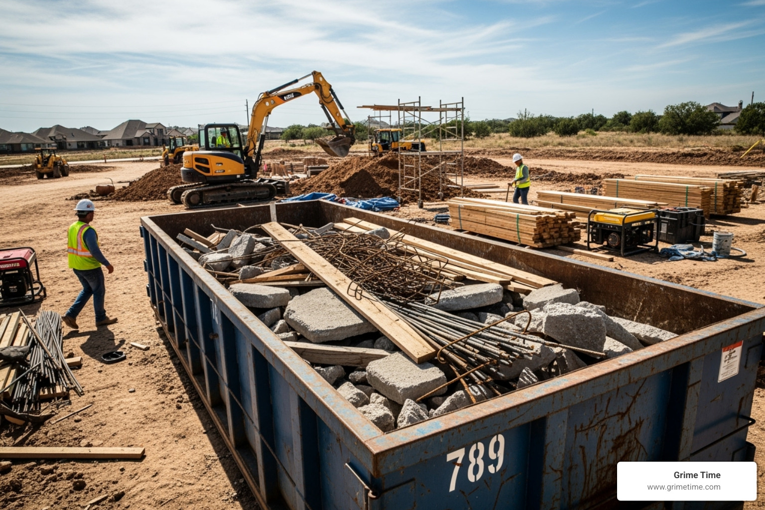 roll-off dumpster at a construction site in the Pflugerville area - Waste management Pflugerville