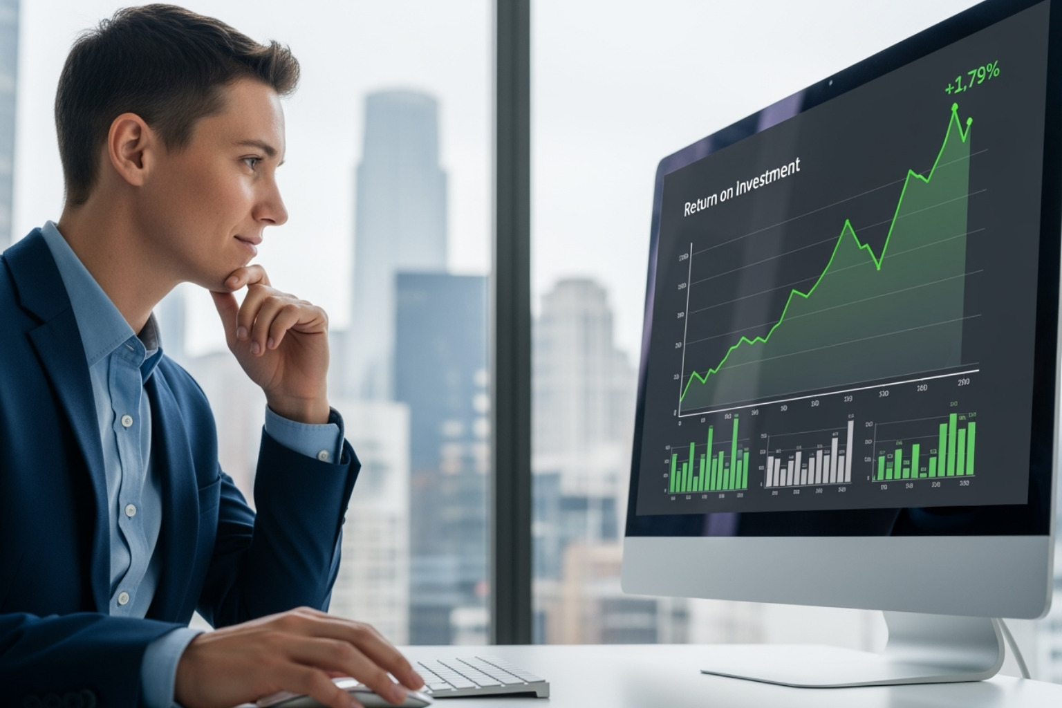 person analyzing chart showing positive ROI - White label SEO pricing person analyzing chart showing positive ROI - White label SEO pricing