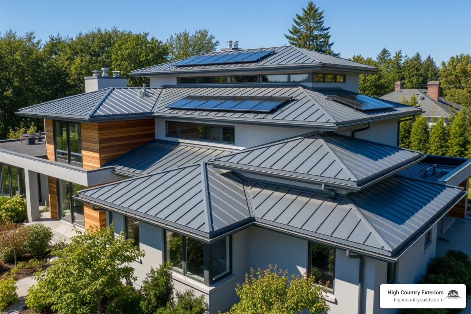 Well-maintained, complex roof installation on a beautiful home - Trustworthy roofing company