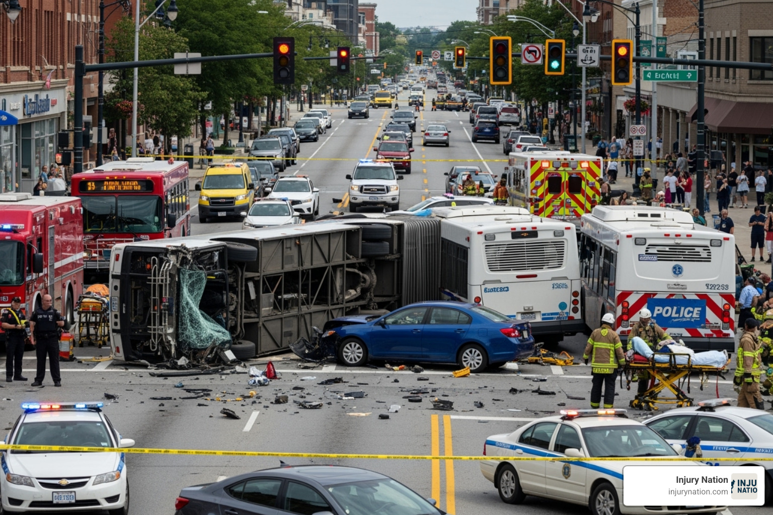 multi-vehicle bus accident scene - Bus accident lawyer Las Vegas