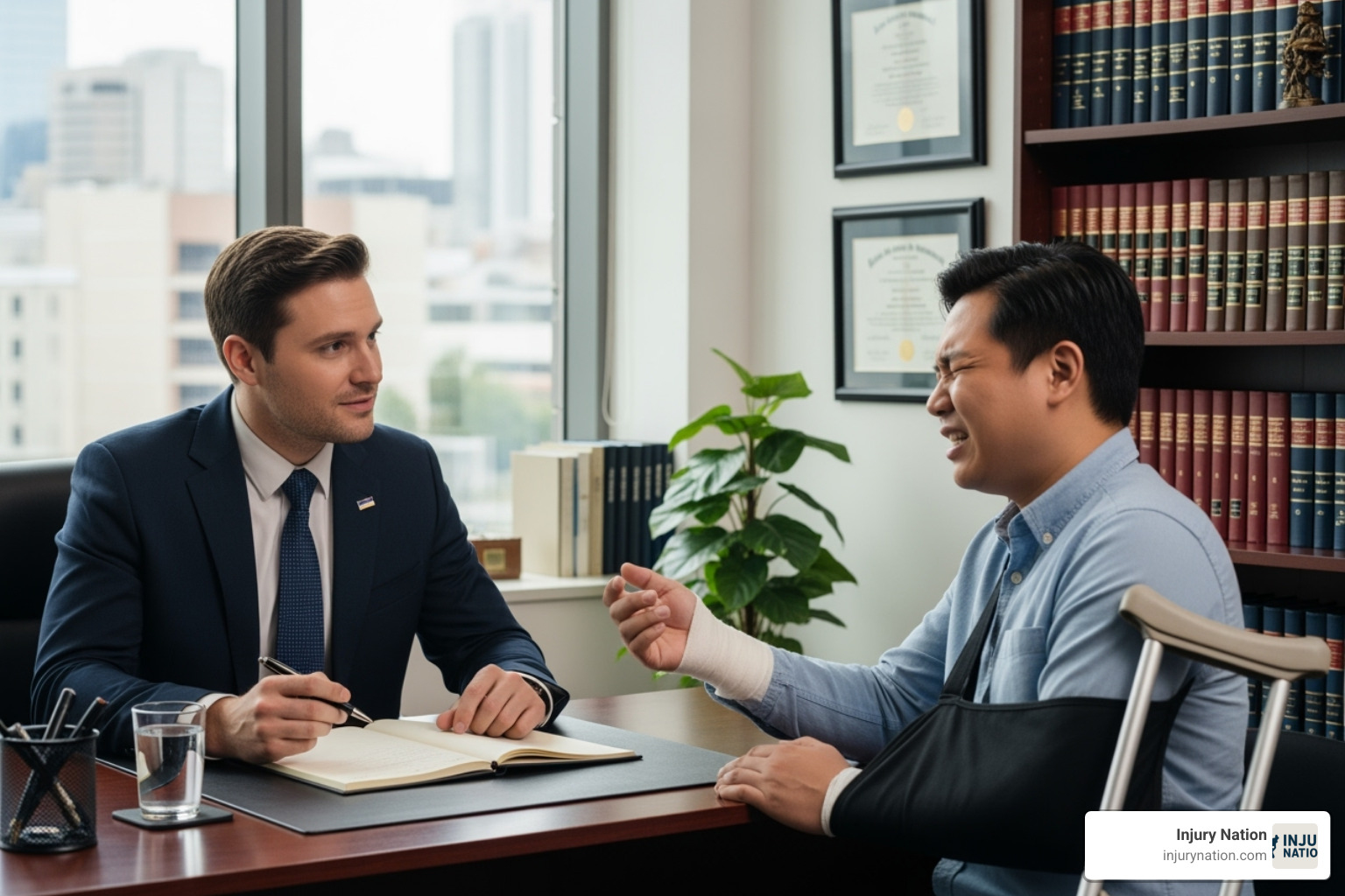 lawyer consulting with injured client - Bus accident lawyer Las Vegas