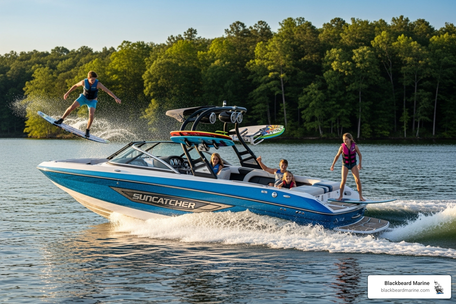 Suncatcher or Lowe boat with watersports features - luxury family boats Suncatcher or Lowe boat with watersports features - luxury family boats