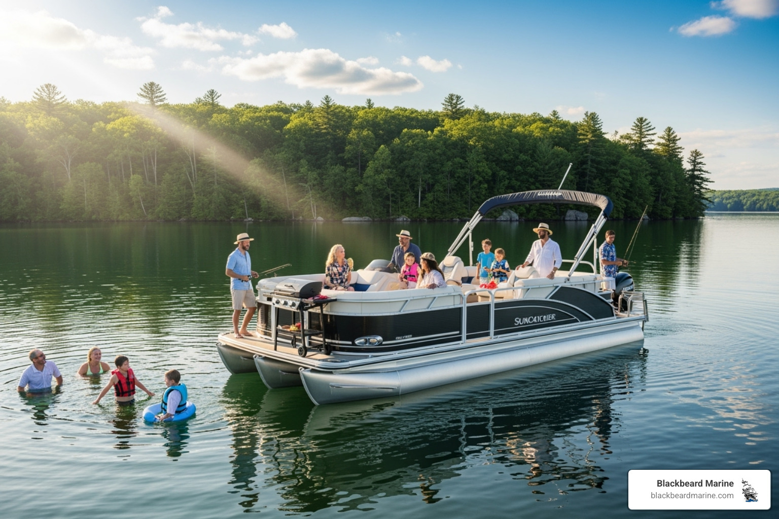 Suncatcher Elite 324RC or Lowe pontoon on the water - luxury family boats Suncatcher Elite 324RC or Lowe pontoon on the water - luxury family boats
