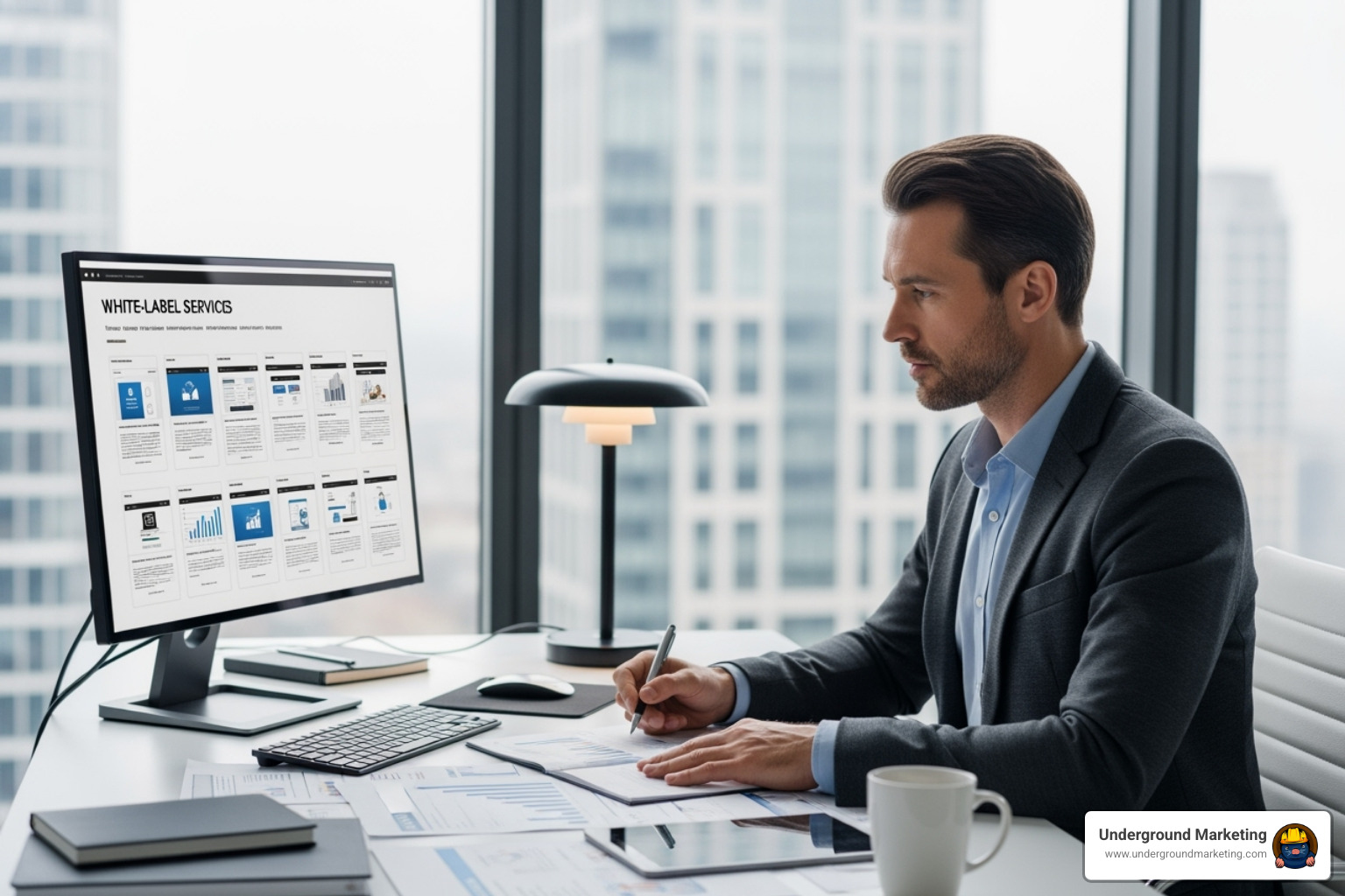 image of a marketing professional evaluating different white label service options relevant to agency clients - agency white label platform